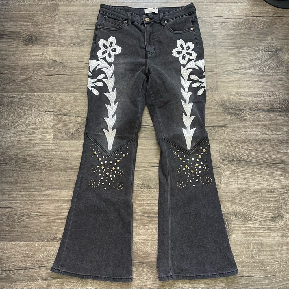 Austin Landing Cowboy Western High Rise Studded Wide Leg Jeans Size 29 Women